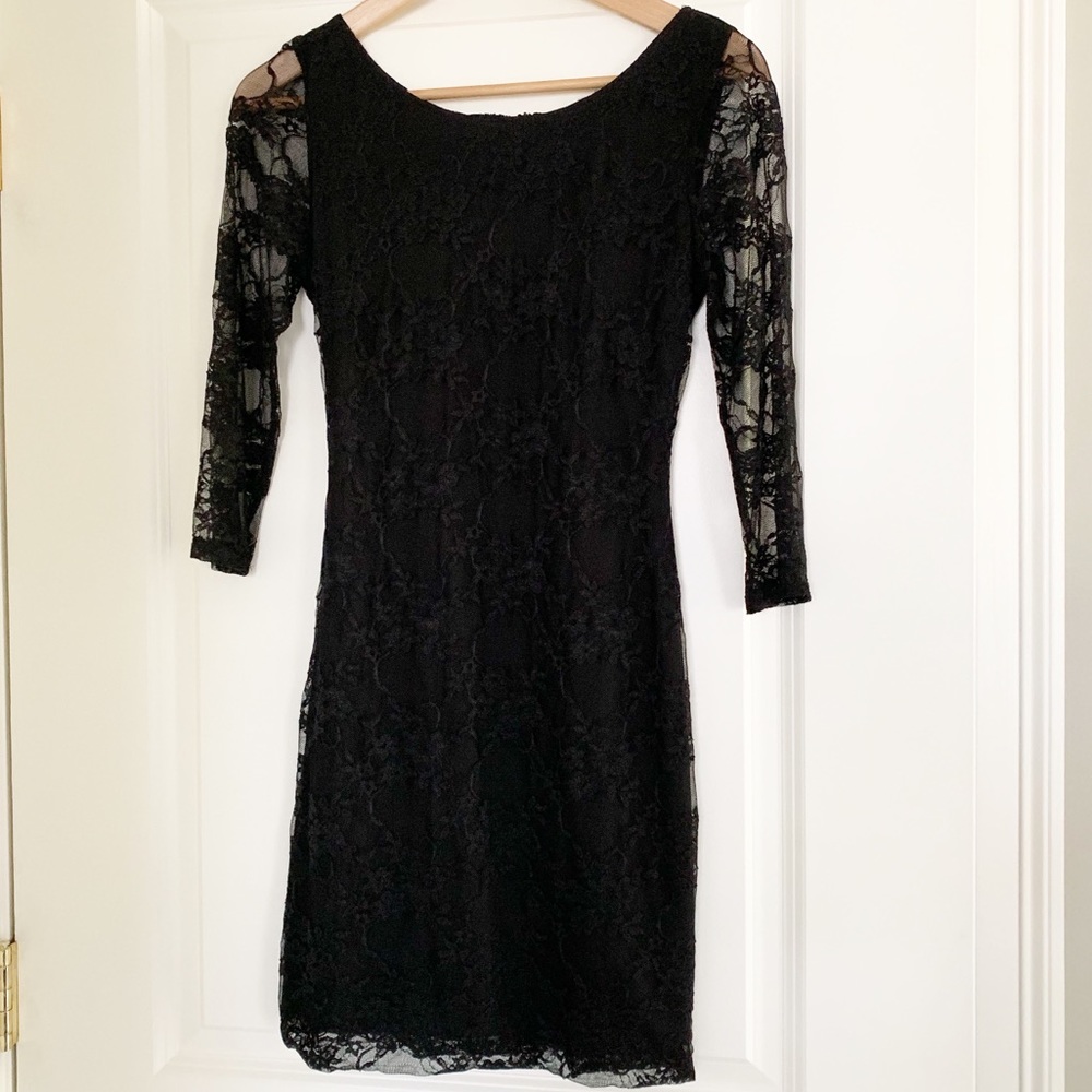 As U Wish Bodycon Dress Black Lace Keyhole Small